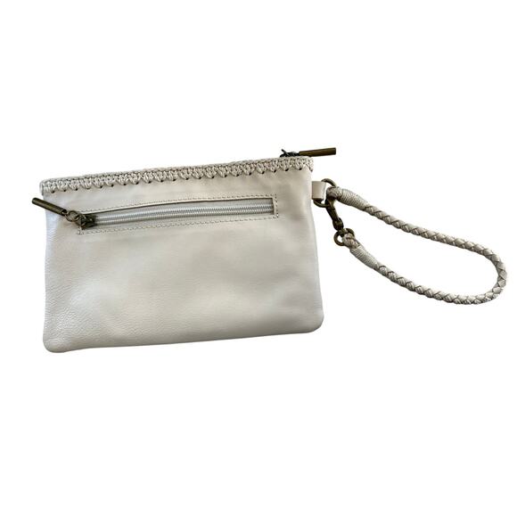 The Sak Cream White Leather Crochet Trim Wristlet Wallet 8.5x5.5 - Picture 1 of 9